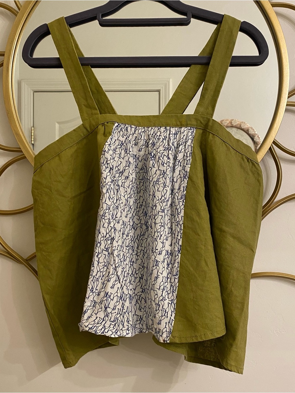 Selva Negra George Top In Jungle/Flamingo Linen Cotton Sleeveless USA Made Sz 8